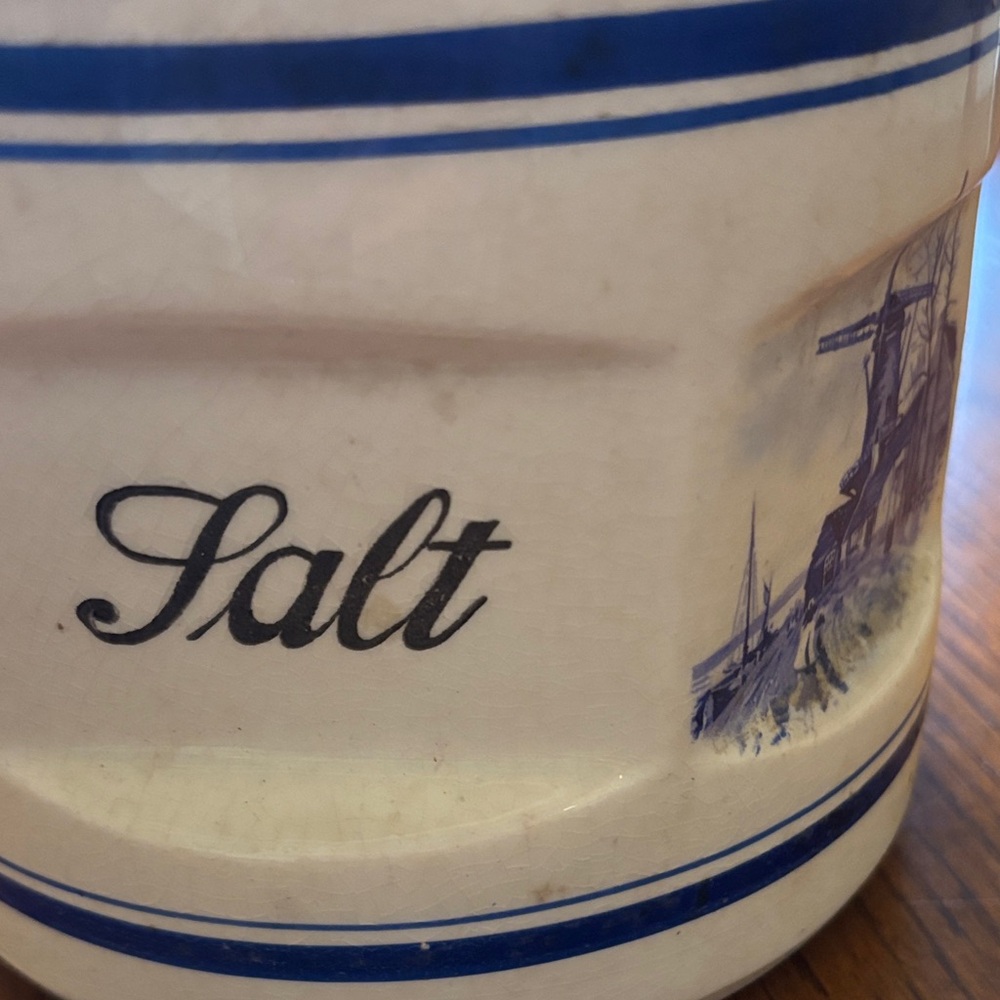Vintage Ceramic Salt Box with Wooden Lid - Picture 6 of 9